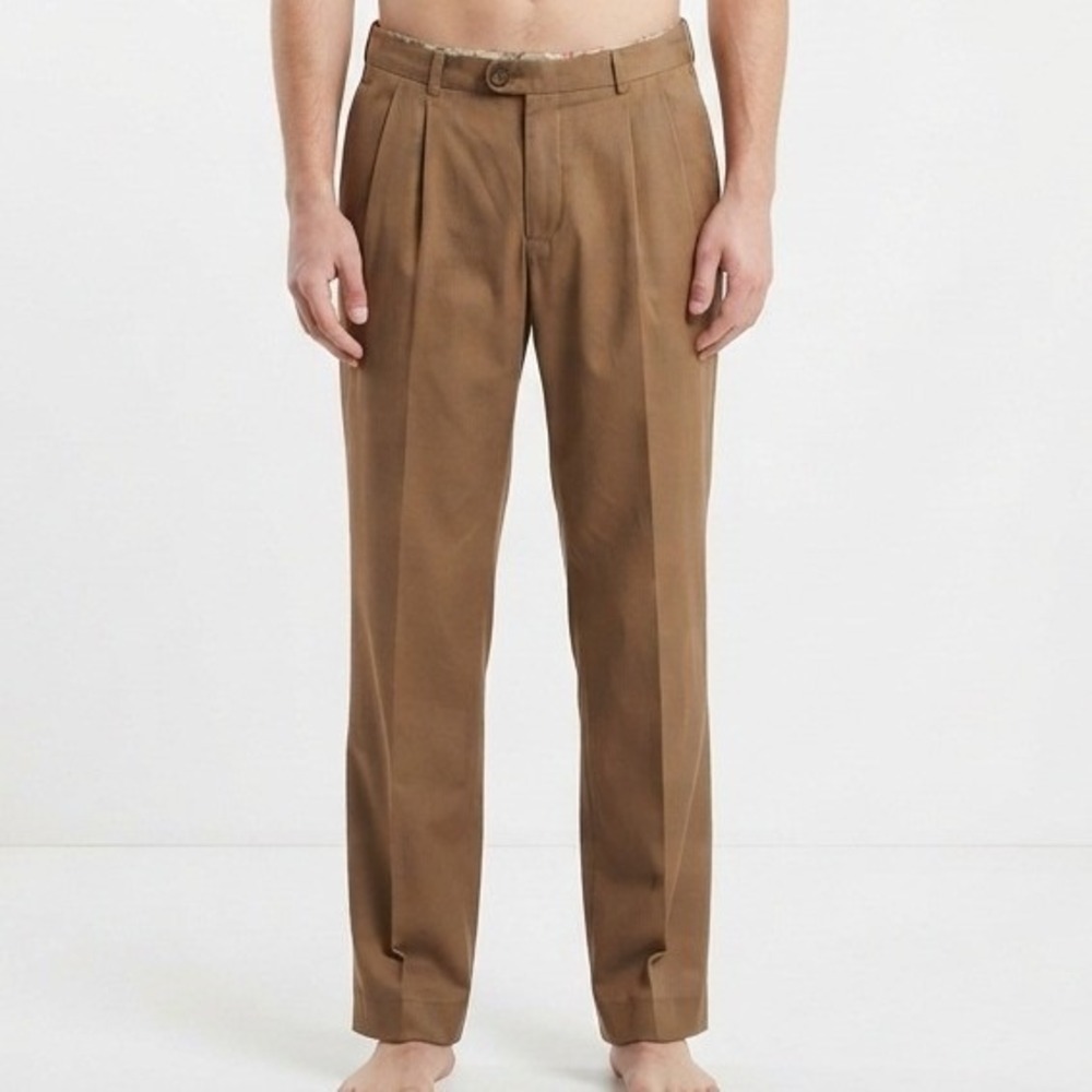 Tommy Bahama Pleated Trousers Mens 38x32 Tan Silk Cotton Blend Khaki Pants